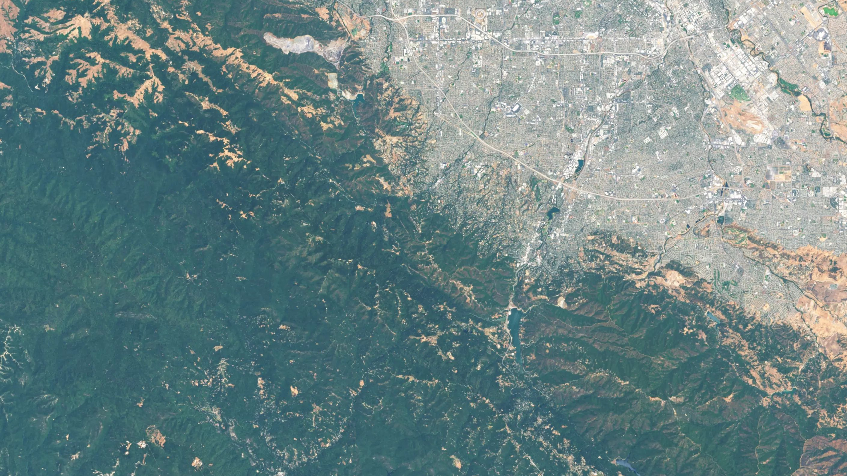 Overhead image of the Santa Cruz Foothills, California.